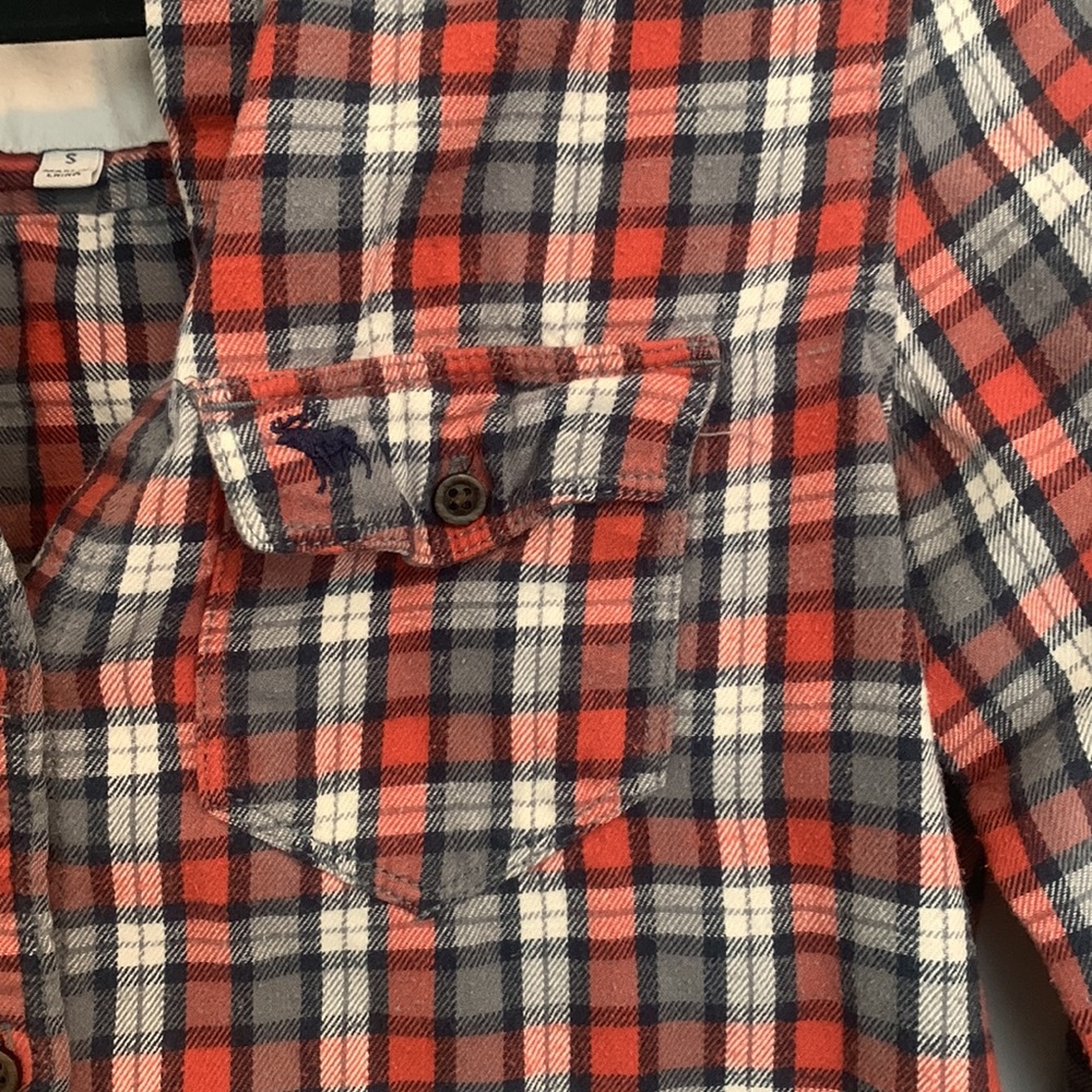 Abercrombie & Fitch Orange/Gray/Cream Plaid Button Down - Picture 5 of 7